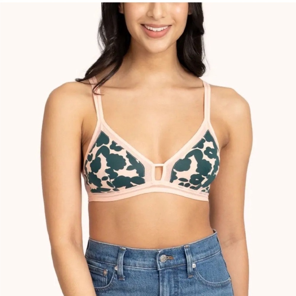 Lively Pink Green Floral Bralette Mesh Wireless Bra